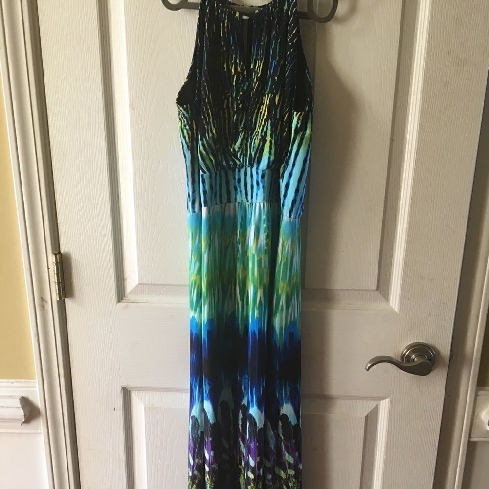 Saint Tropez West Multicolor Blue Green Black Maxi Dress